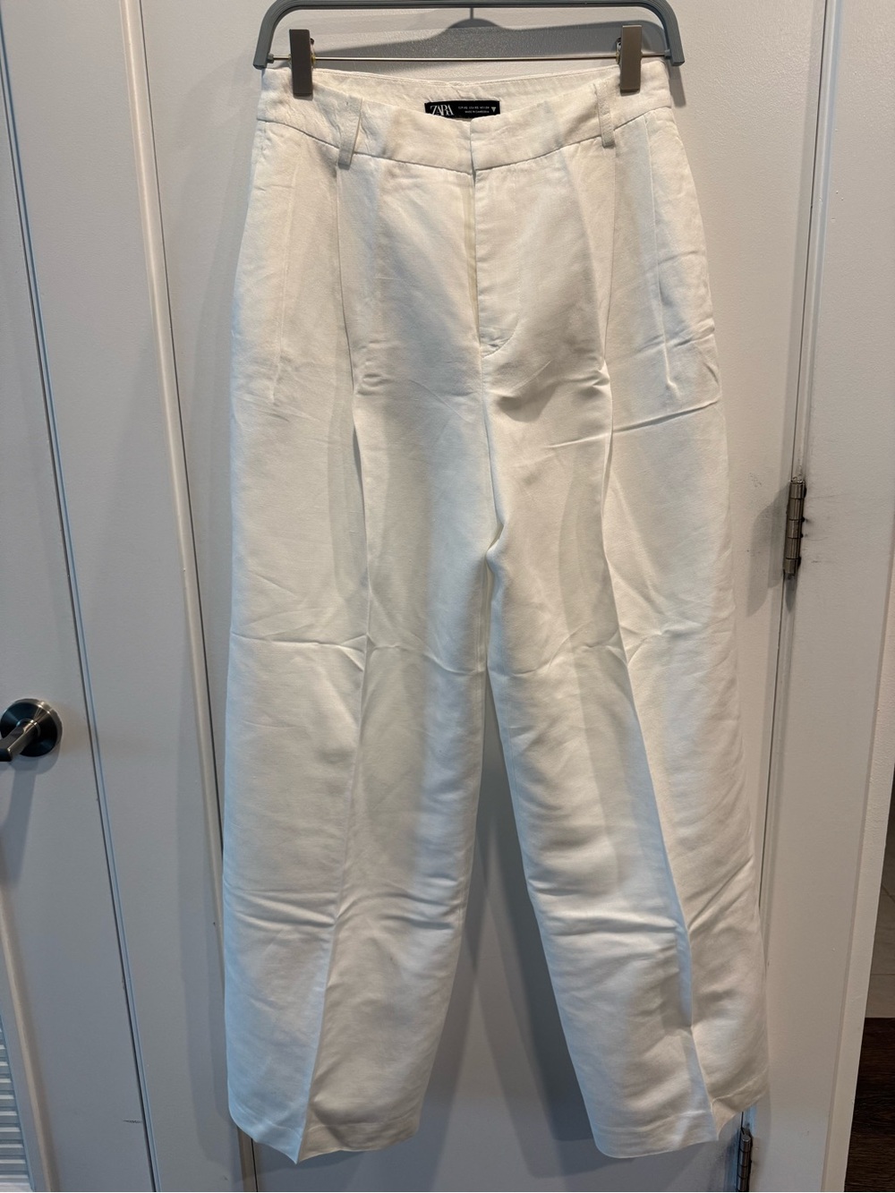 Zara White Wide-Leg High-Waist Linen Trousers